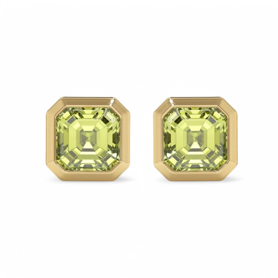 Cushion Cut Peridot Solitaire Bezel Studs - GEMPARA