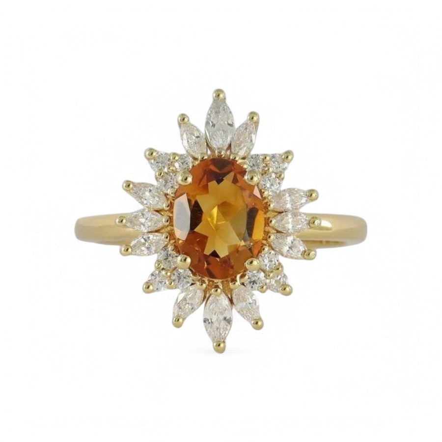 1CT Oval Citrine Halo Ring - GEMPARA
