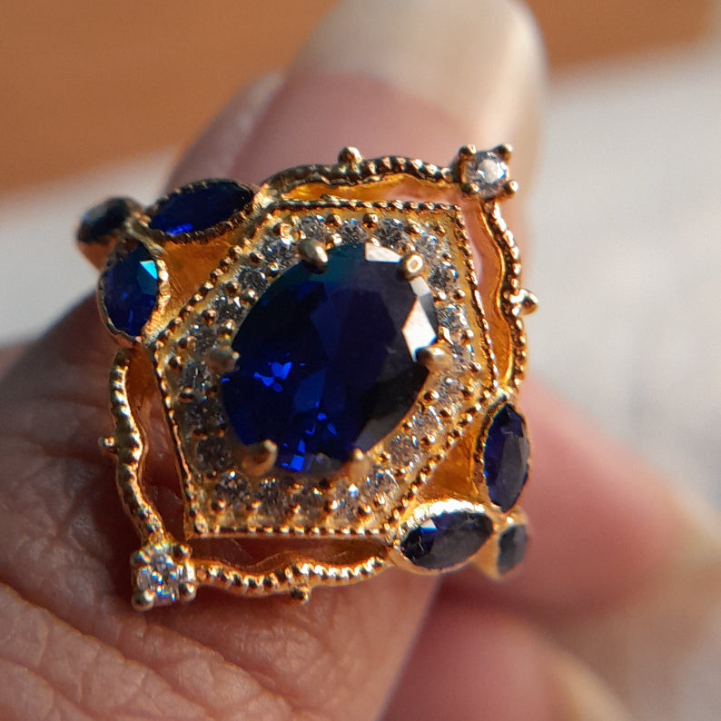 Regal Lab Blue Sapphire Ring - GEMPARA