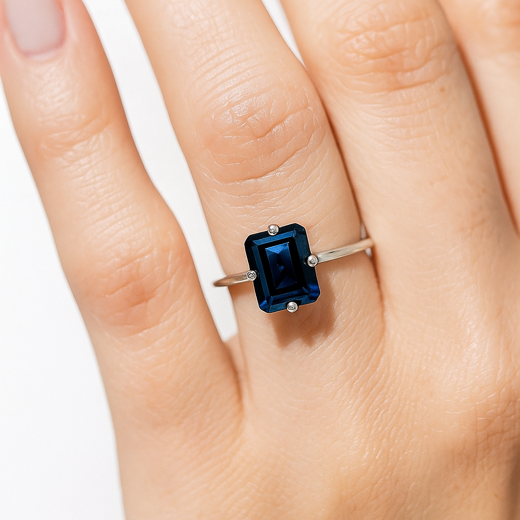 3CT Emerald cut North South Sapphire Ring - GEMPARA