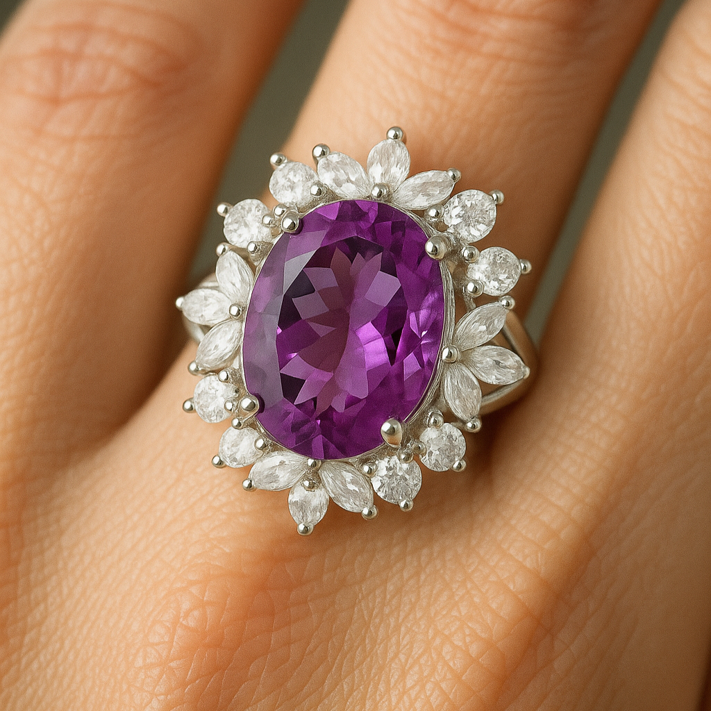 2CT Oval Amethyst Cluster Ring - GEMPARA