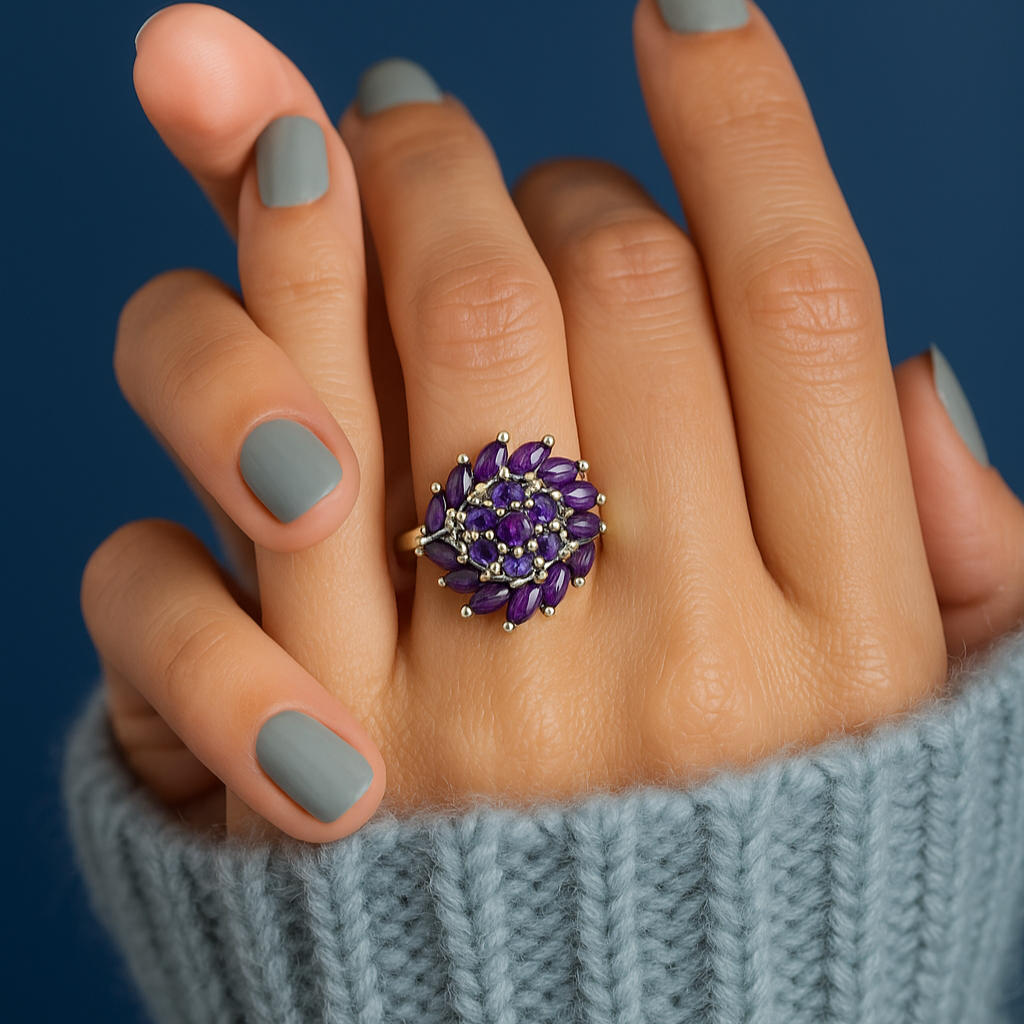 Vortex Round Amethyst Cluster Ring - GEMPARA