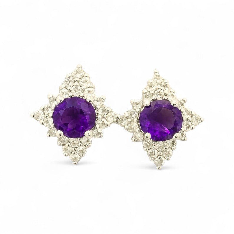 Sol Amethyst &amp; White Topaz Stud Earrings - GEMPARA