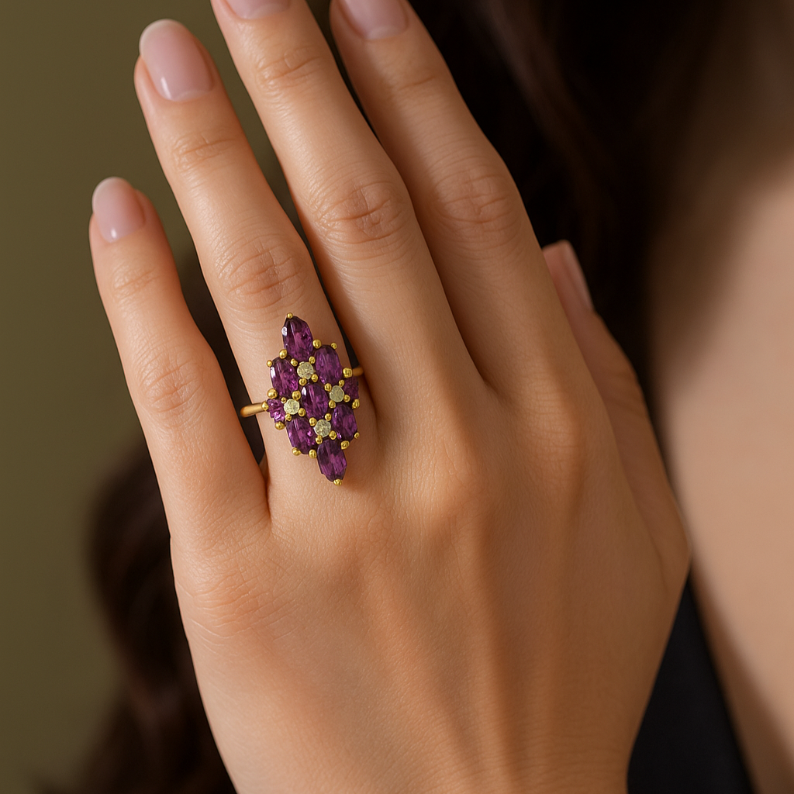 Oval cut Amethyst Versailles Cluster Ring - GEMPARA