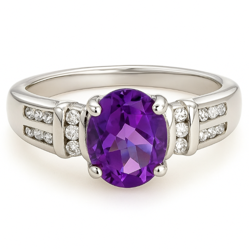 1 CT Oval Amethyst Tandem Ring - GEMPARA