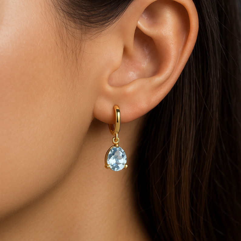 Aquamarine Pear cut Dangle Drop Earrings - GEMPARA