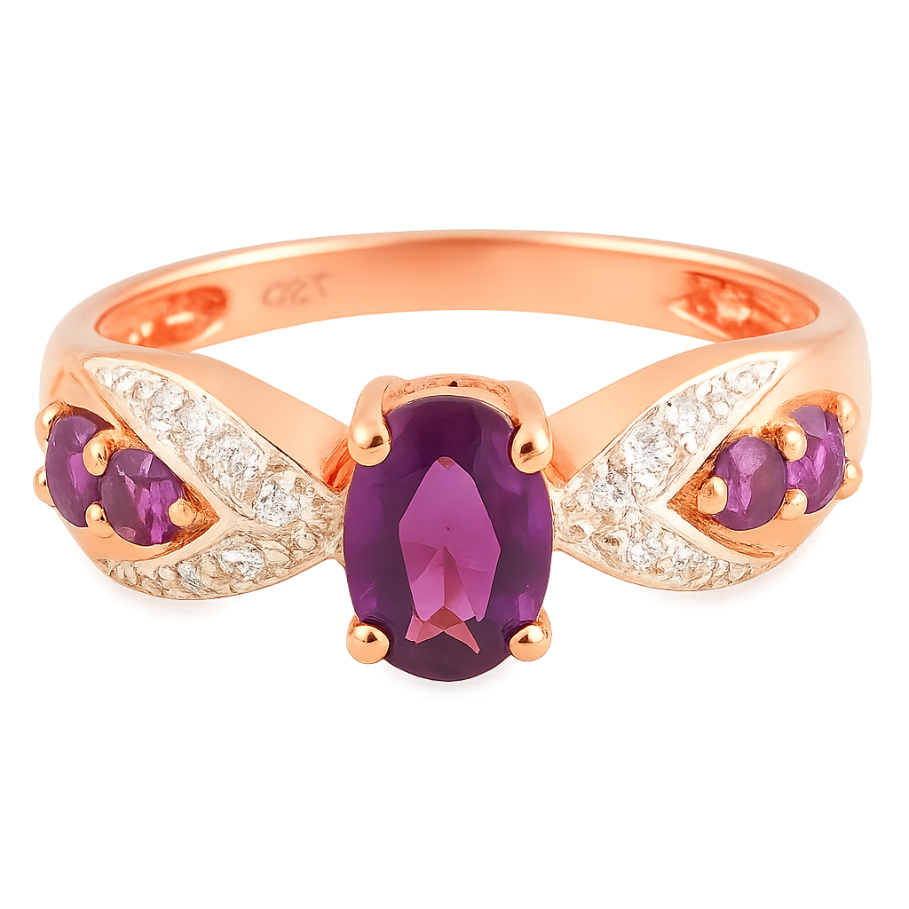 1 CT Oval Amethyst and White Topaz Ring - GEMPARA