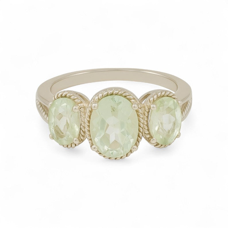 1CT Oval Green Amethyst Three stone Ring - GEMPARA
