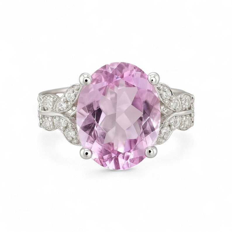 Silver Oval cut Pink Amethyst Vine Ring - GEMPARA