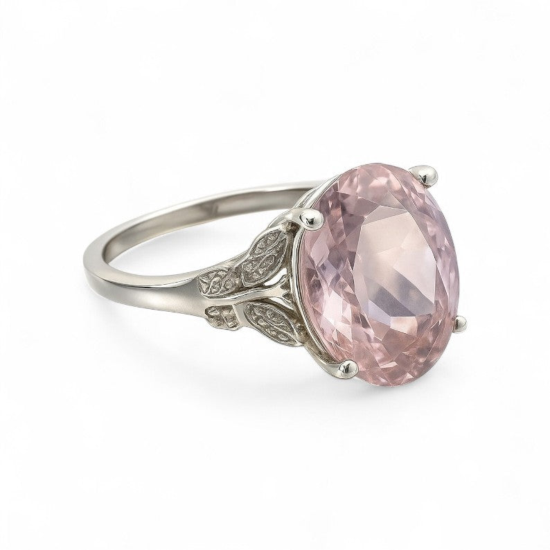 Silver Oval cut Pink Amethyst Vine Ring - GEMPARA