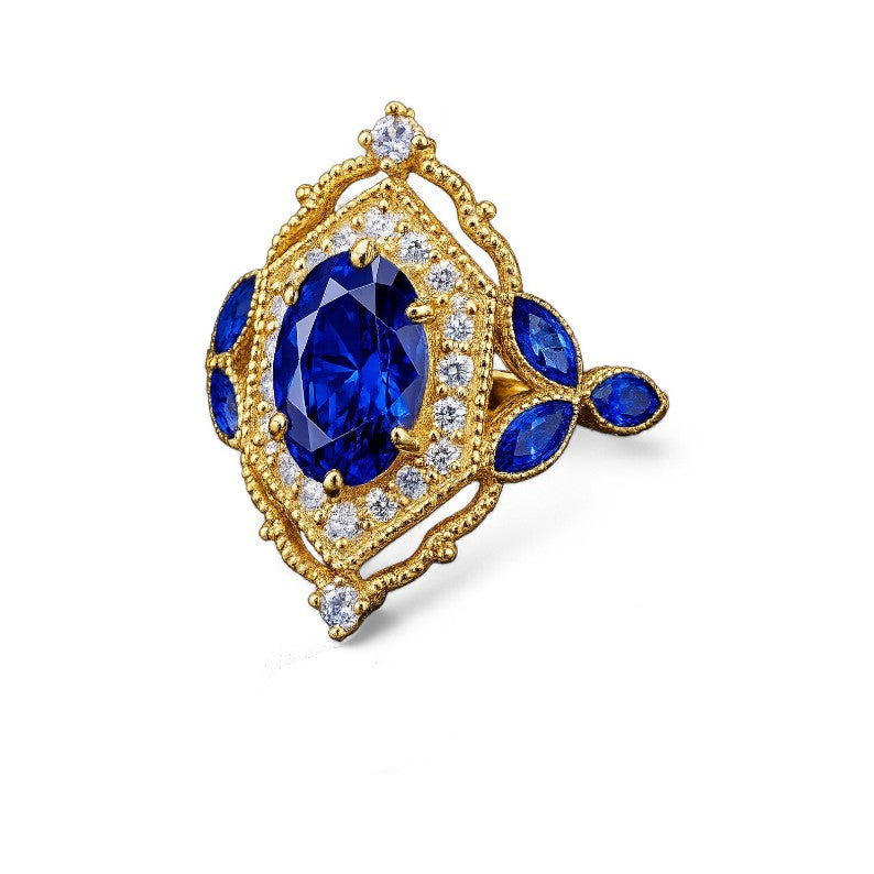 Regal Lab Blue Sapphire Ring - GEMPARA