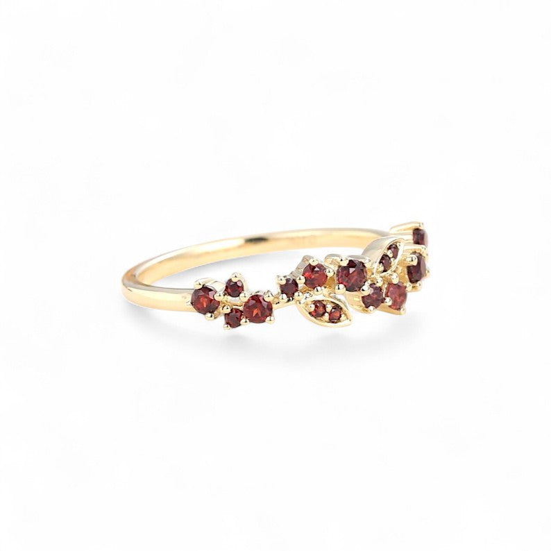 Antique Round Cluster Garnet Leaf Half-Eternity Ring - GEMPARA