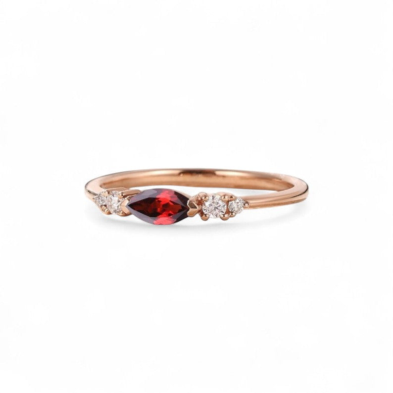 East-West Marquise Garnet &amp; Diamond Ring - GEMPARA