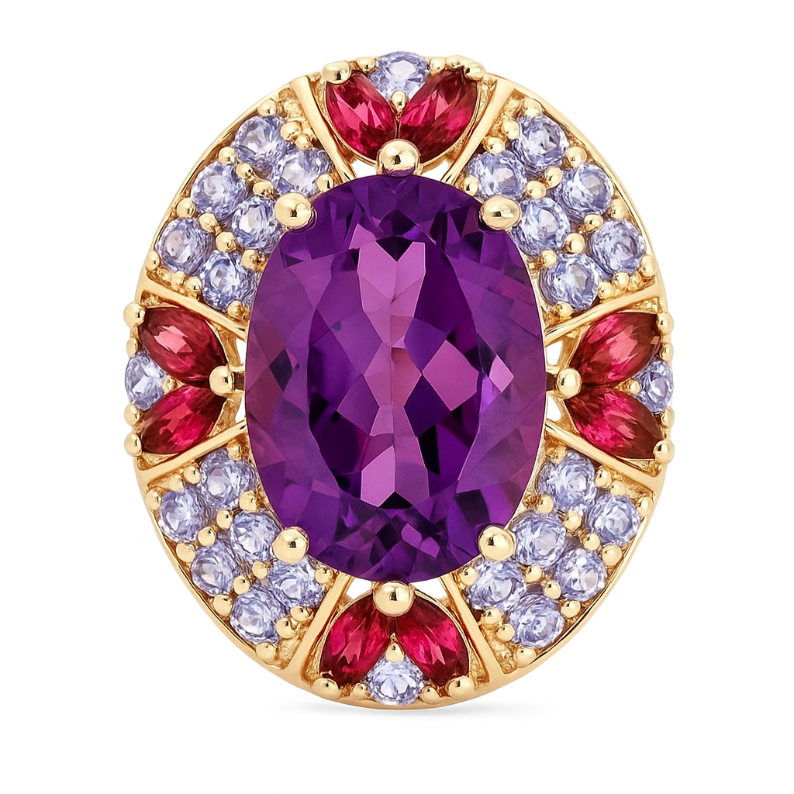 Oval Amethyst Carnation Cluster Ring - GEMPARA