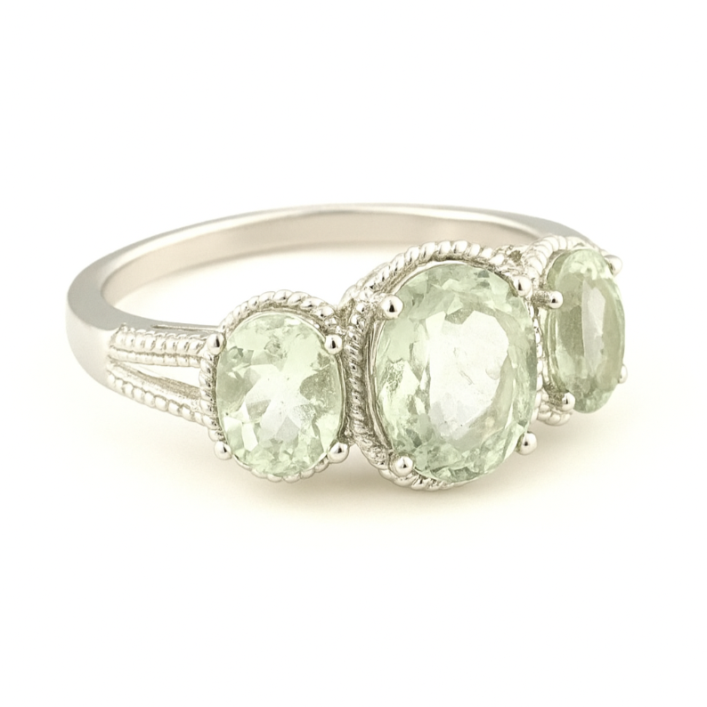 1CT Oval Green Amethyst Three stone Ring - GEMPARA