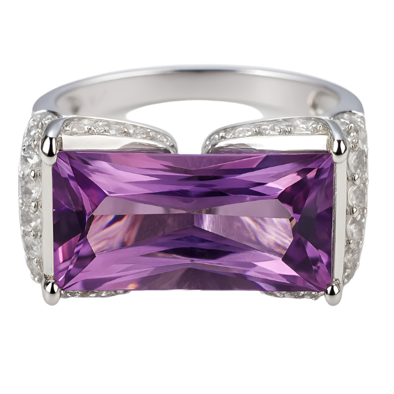 Amethyst Octo Solitaire Cocktail  Ring - GEMPARA