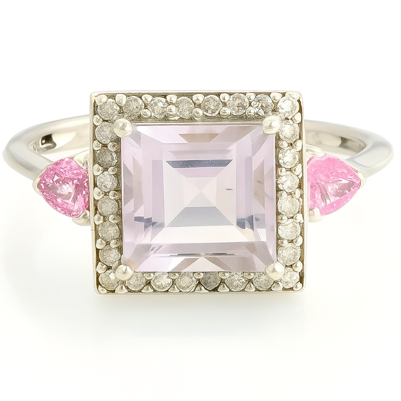 Silver 1CT Square Amethyst Halo Ring - GEMPARA