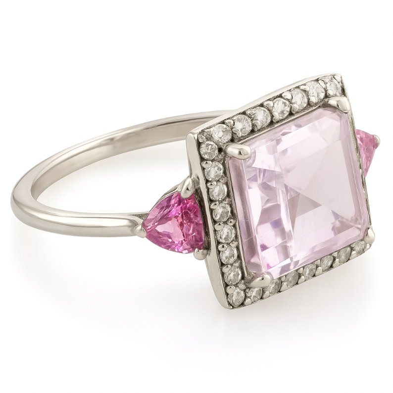 Silver 1CT Square Amethyst Halo Ring - GEMPARA