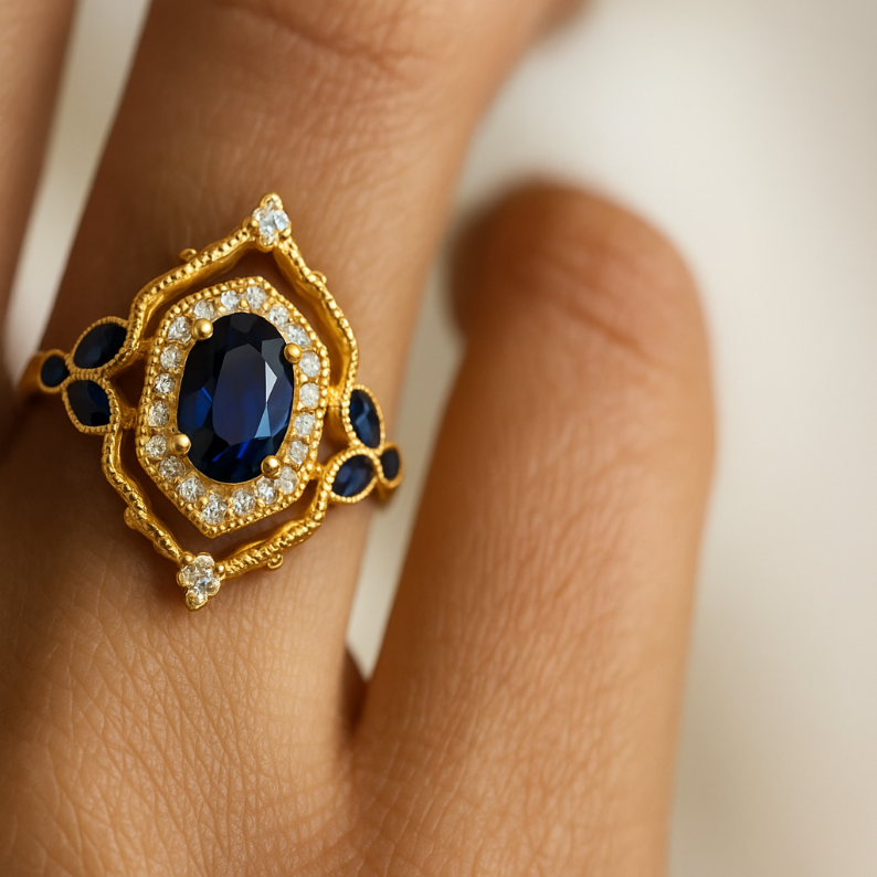 Regal Lab Blue Sapphire Ring - GEMPARA