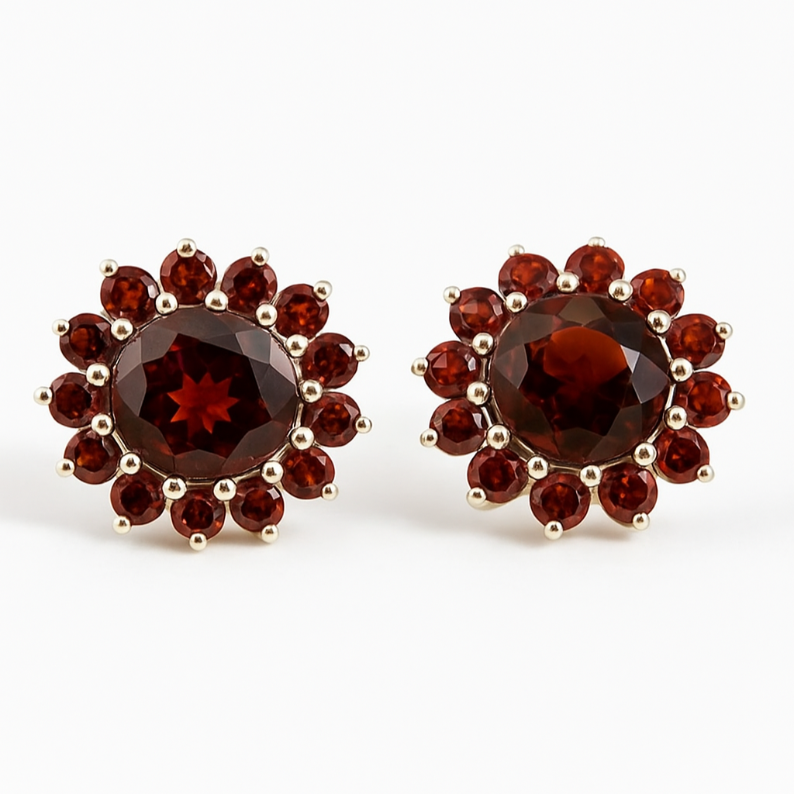 4CT Round Garnet Cluster Studs - GEMPARA
