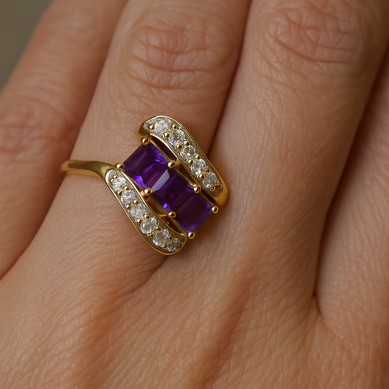 1 CT Square Amethyst Bypass Ring - GEMPARA