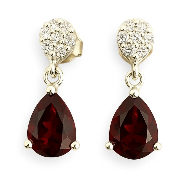 Trillion Garnet Two stone drop Earrings - GEMPARA