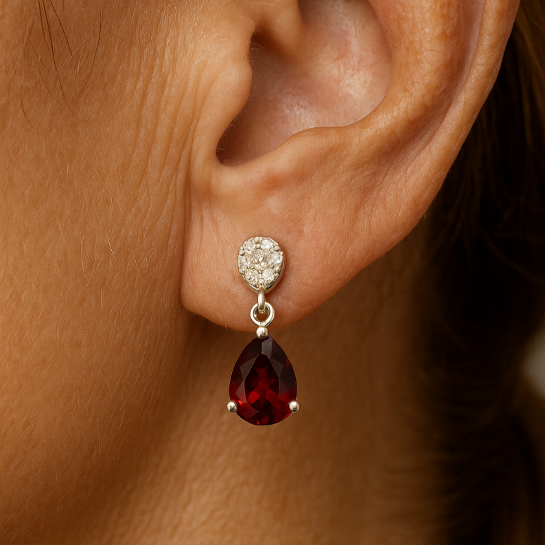 Trillion Garnet Two stone drop Earrings - GEMPARA