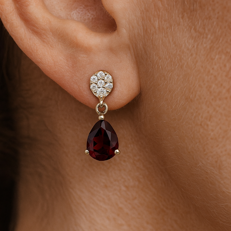 Trillion Garnet Two stone drop Earrings - GEMPARA