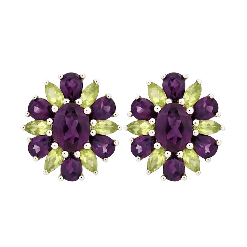 1CT Oval Amethyst Cluster Studs - GEMPARA