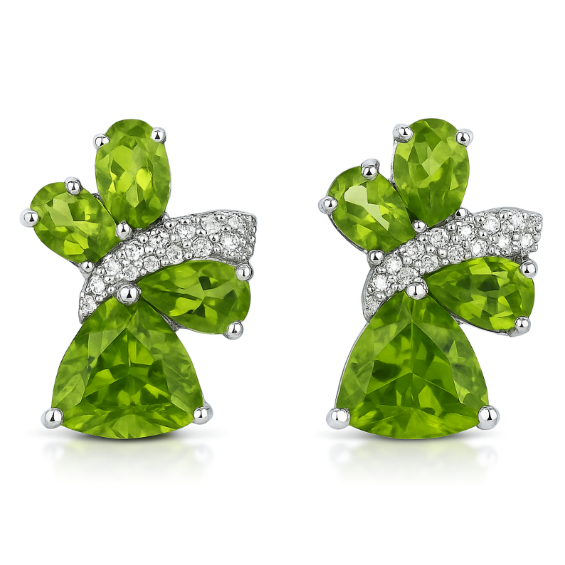 Floral Cluster Peridot & White Topaz Stud Earrings - GEMPARA