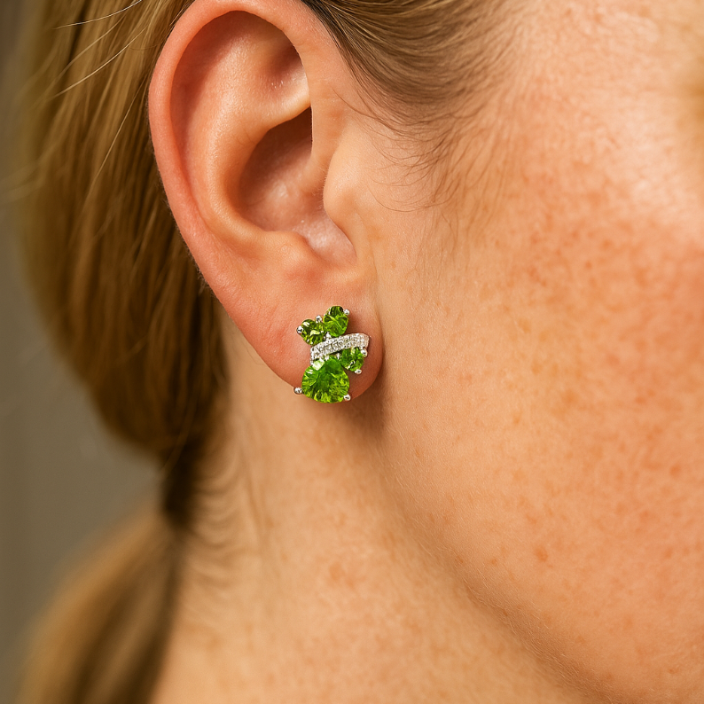 Floral Cluster Peridot &amp; White Topaz Stud Earrings - GEMPARA