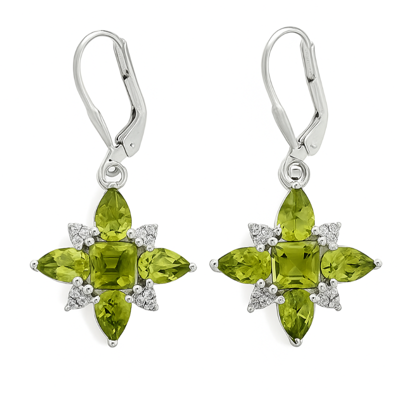 Pear-Cut Peridot & White Topaz Drop Earrings - GEMPARA