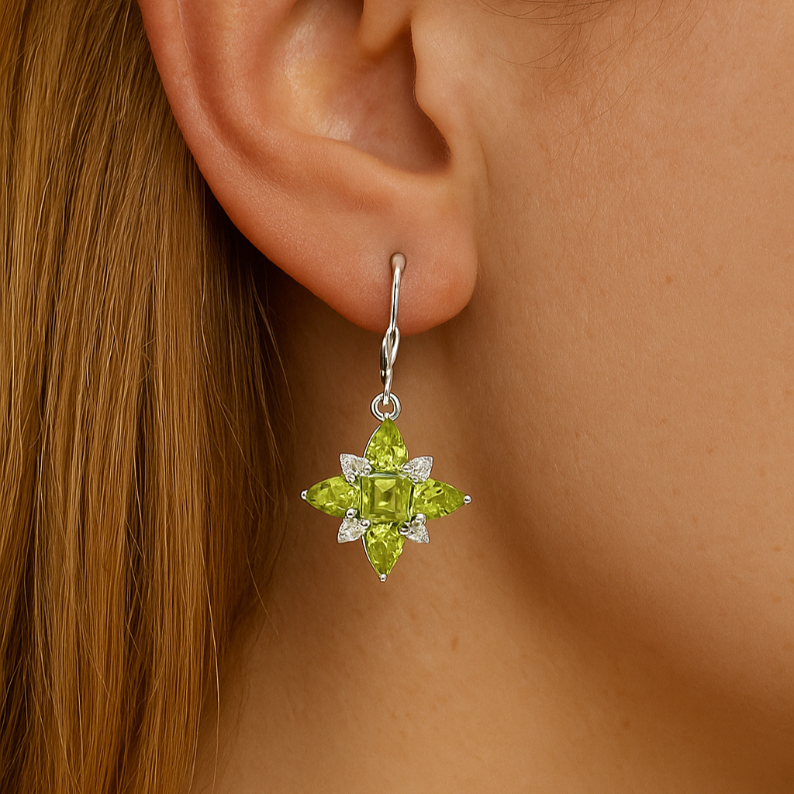 Pear-Cut Peridot & White Topaz Drop Earrings - GEMPARA