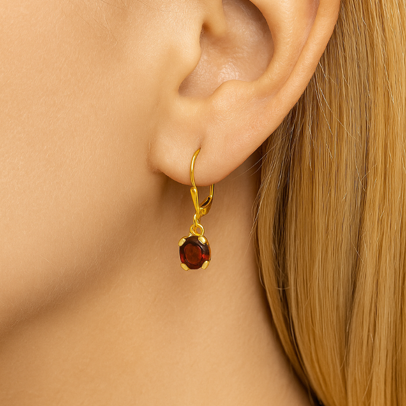 Round Cut Garnet Earrings - GEMPARA