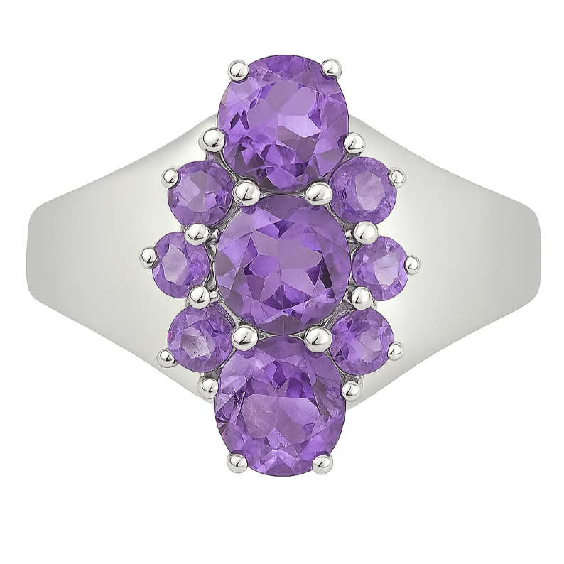 Runner Round Amethyst Cluster Ring - GEMPARA