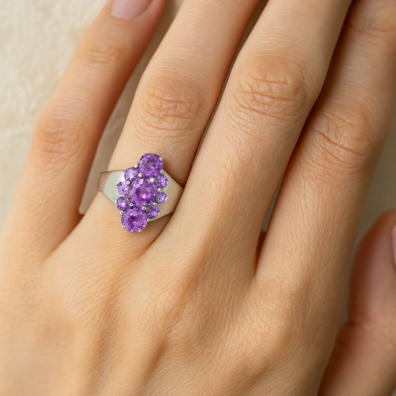 Runner Round Amethyst Cluster Ring - GEMPARA