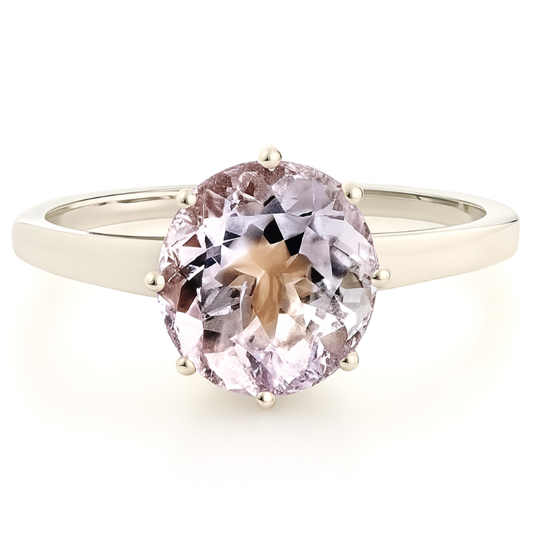 Round Pink Blush Solitaire Amethyst Ring - GEMPARA