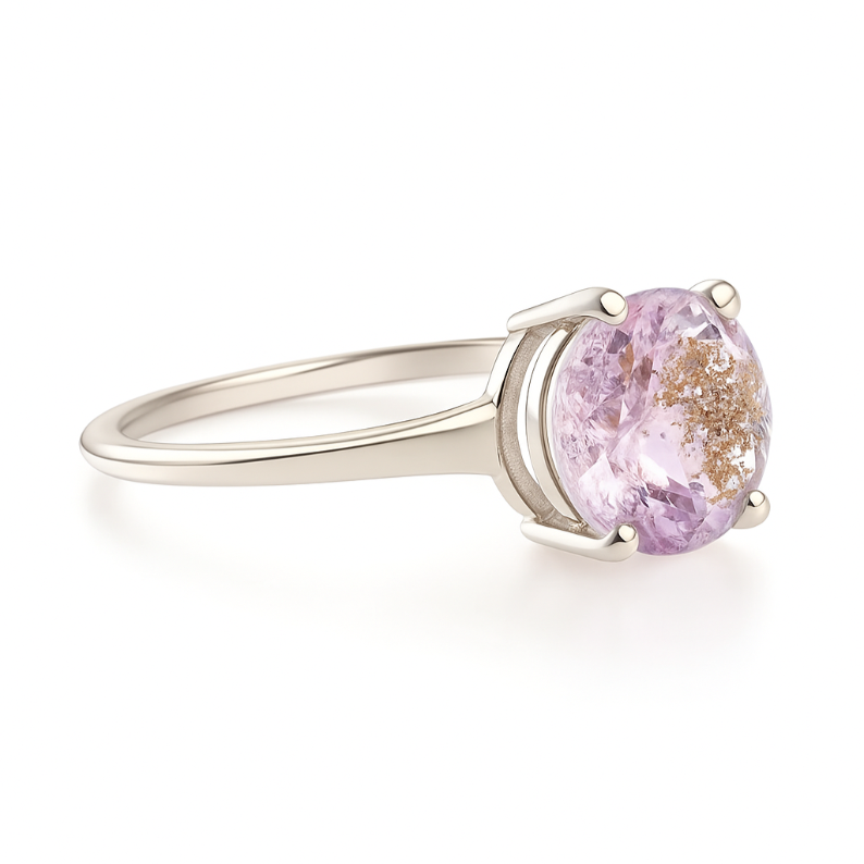 Round Pink Blush Solitaire Amethyst Ring - GEMPARA