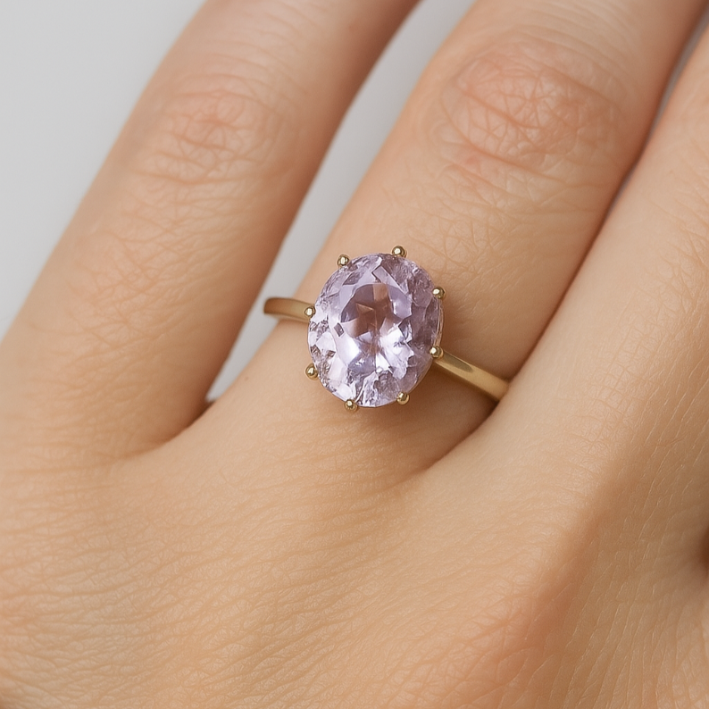 Round Pink Blush Solitaire Amethyst Ring - GEMPARA