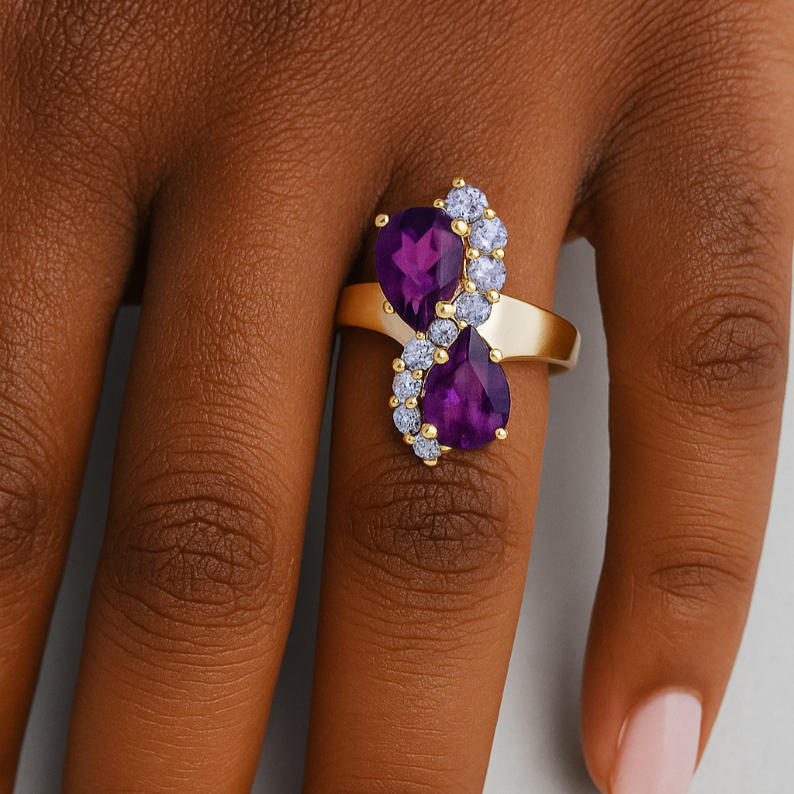Pear Evenfall Amethyst Ring - GEMPARA