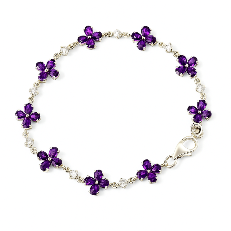 Pear cut Amethyst Clematis flower Bracelet - GEMPARA