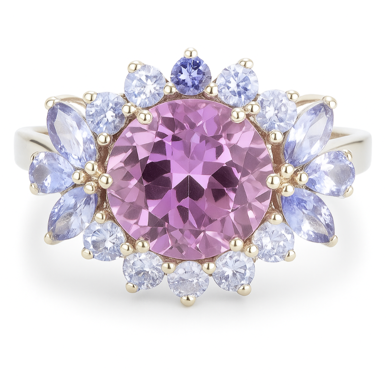 2CT  Round Amethyst and Tanzanite Cluster Ring - GEMPARA