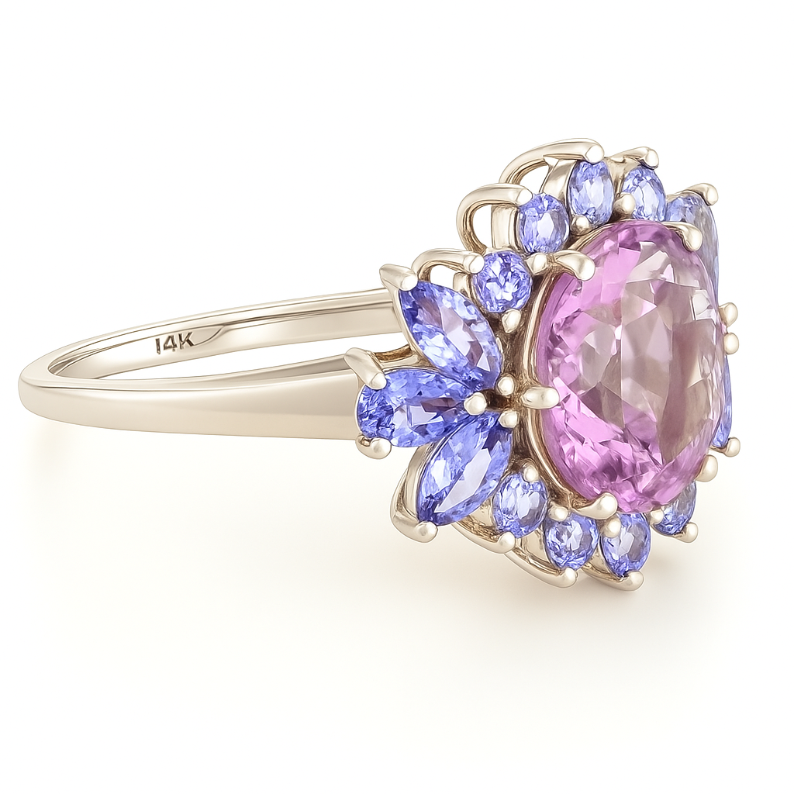 2CT  Round Amethyst and Tanzanite Cluster Ring - GEMPARA