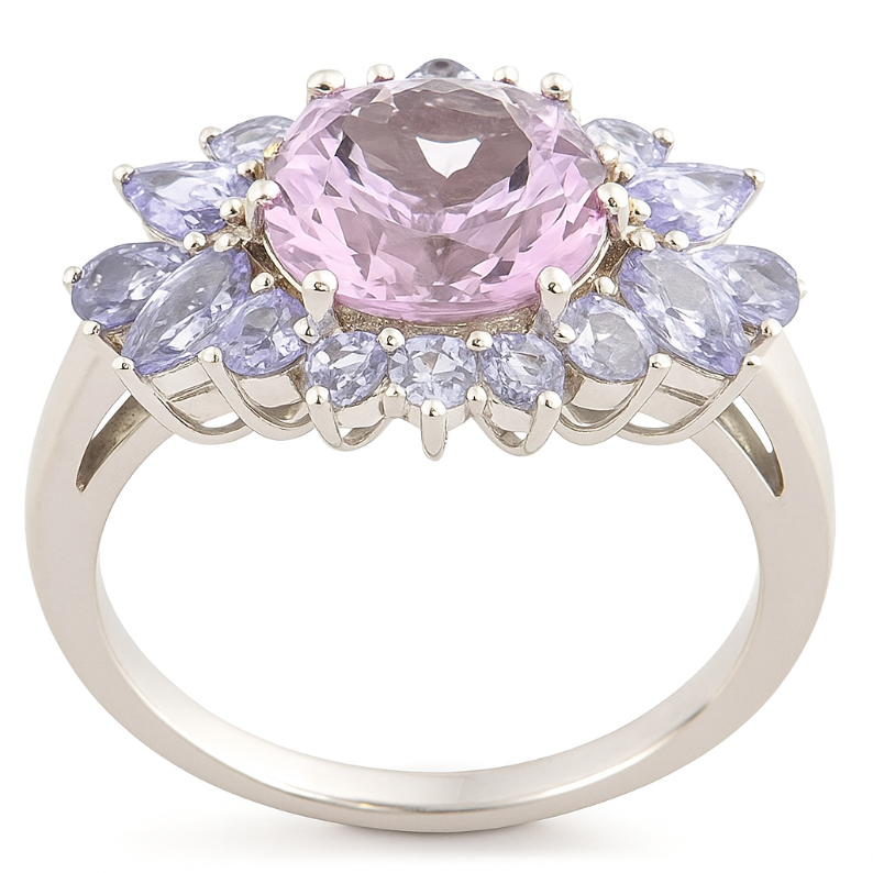 2CT  Round Amethyst and Tanzanite Cluster Ring - GEMPARA