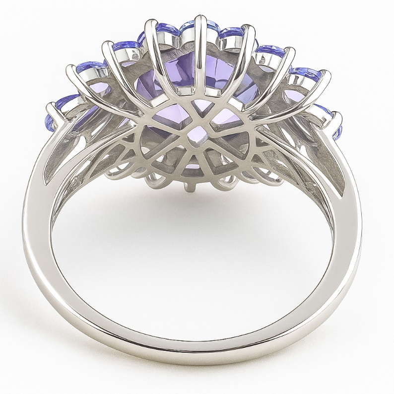 2CT  Round Amethyst and Tanzanite Cluster Ring - GEMPARA