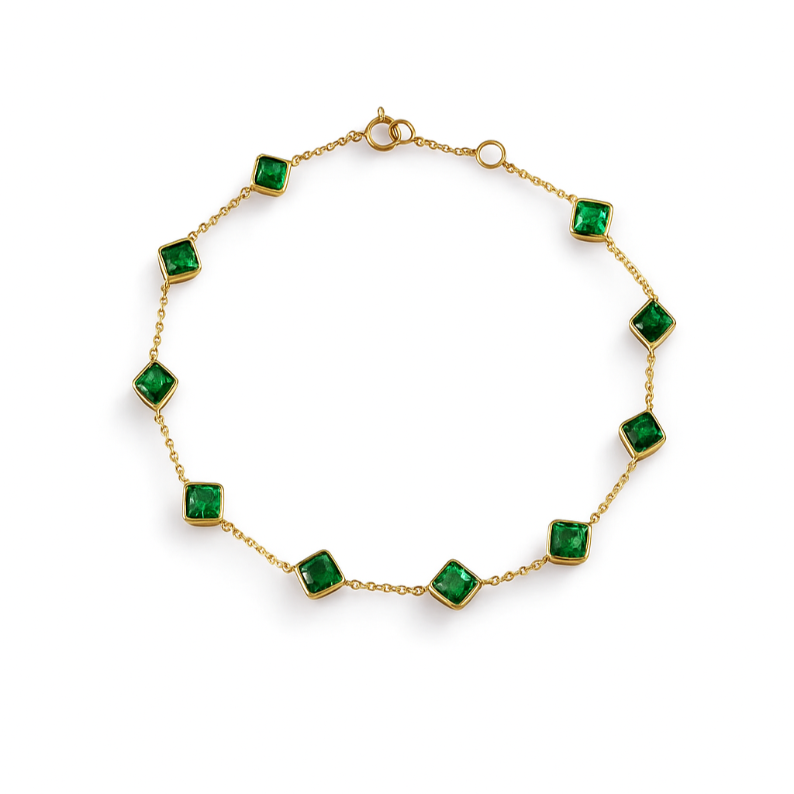 Emerald Square-Cut Link Chain Bracelet - GEMPARA