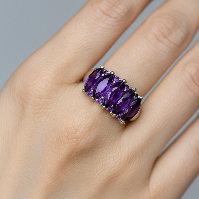 Linear Marquise cut African Amethyst Ring - GEMPARA