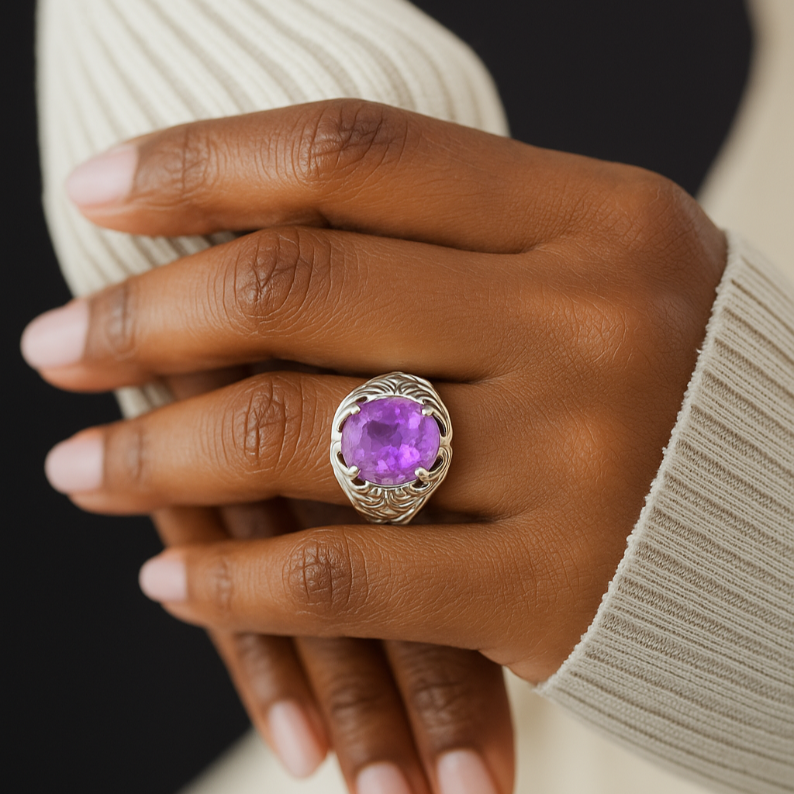 Oval Pink Amethyst Crown Ring - GEMPARA