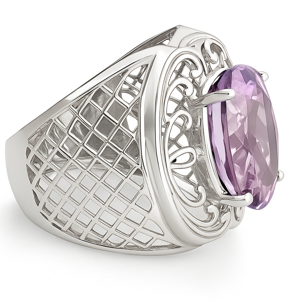 1CT Oval Pink Amethyst Crown Ring - GEMPARA