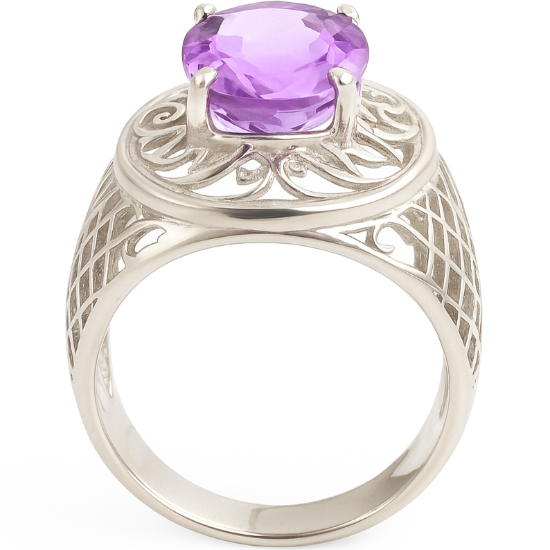 Oval Pink Amethyst Crown Ring - GEMPARA